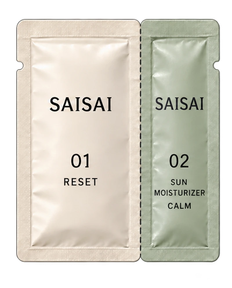 SAISAI CALM: 아이보리 정돈 시트와 세이지 수분 선크림 파우치